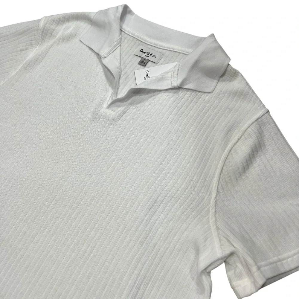 NWT Goodfellow Co Mens Textured Polo Shirt White Short Sleeve Casual Large A4 - Picture 1 of 4